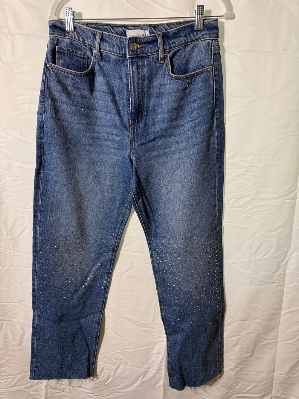 LOFT Dark Blue Straight Jeans with Subtle Embellishments